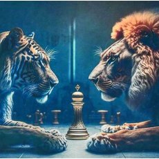 Алмазная мозаика Тигр со львом, Strateg (30х30 см)