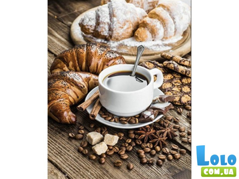 Алмазная мозаика Ароматный кофе с круасанами, Strateg (40х50 см)