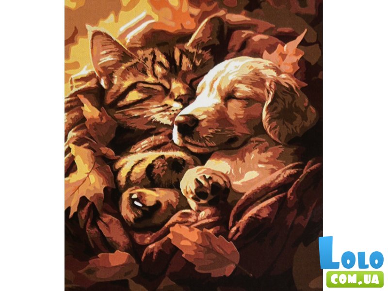 Картина по номерам Котенок и щенок, Strateg (30х40 см)