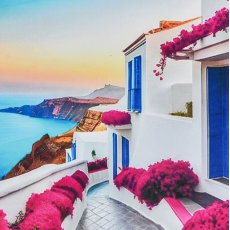 Алмазная мозаика Розовые улицы набережной, Strateg (30х30 см)