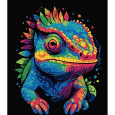 Картина по номерам Хамелеон и калейдоскоп цветов на черном фоне, Strateg (40х50 см)