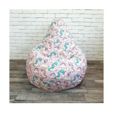 Кресло-груша хлопок розовый Единорожки, KatyPuf (L 100x75)