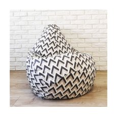Кресло-груша велюр с принтом Черно-белый зигзаг, KatyPuf (XL 125x90)