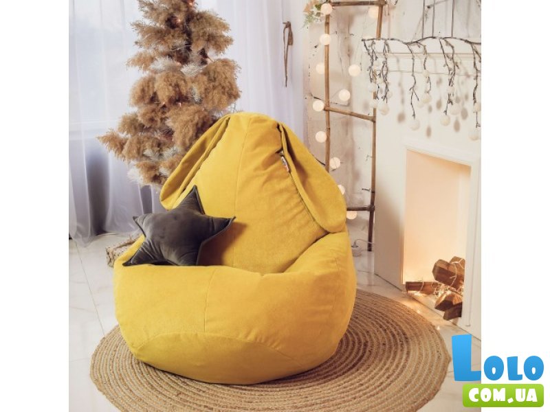 Кресло-груша велюр Зайка желтая, KatyPuf (XL 125x90)
