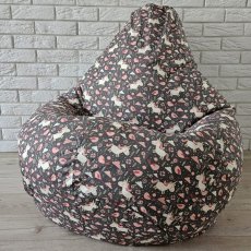 Кресло-груша хлопок Единорог на сером фоне, KatyPuf (XXL 140x100)