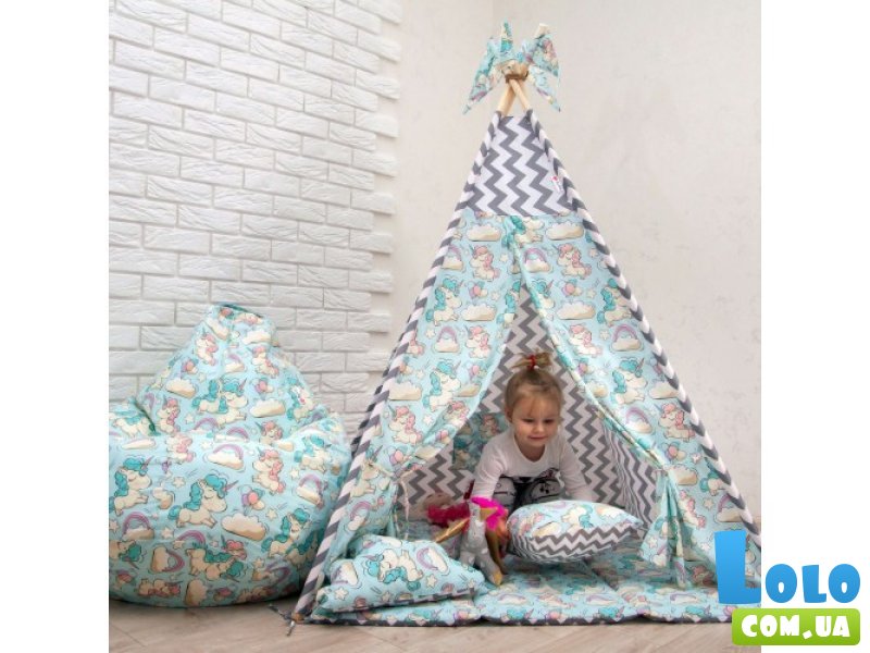 Вигвам Единорог бирюза + система антискладывания, KatyPuf