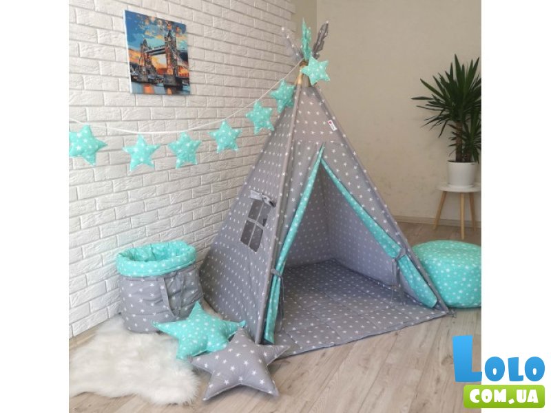 Вигвам Белые звезды на сером + система антискладывания, KatyPuf