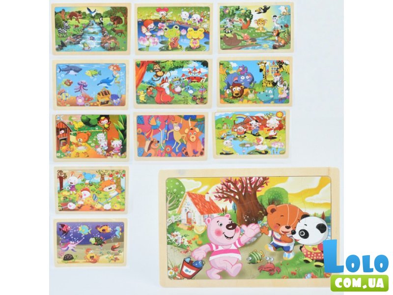 Деревянные пазлы, 24 эл. (в ассортименте)