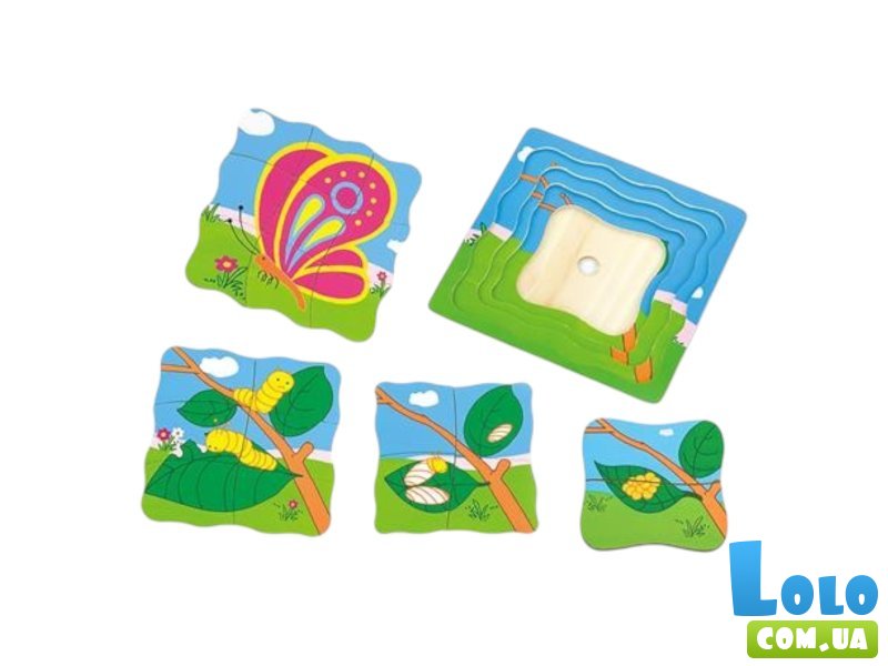 Деревянный многослойный пазл-вкладыш Бабочка, Viga Toys