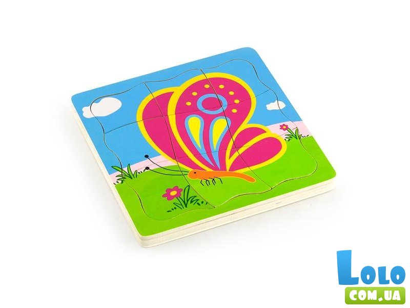 Деревянный многослойный пазл-вкладыш Бабочка, Viga Toys