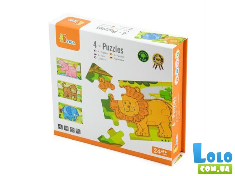 Деревянный пазл Джунгли 4 в 1, Viga Toys, 48 эл.