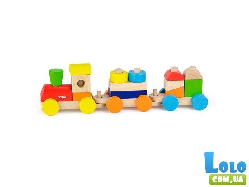 Деревянный поезд Цветные кубики, Viga Toys