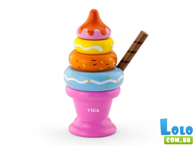 Деревянная пирамидка Мороженое, Viga Toys (розовый)