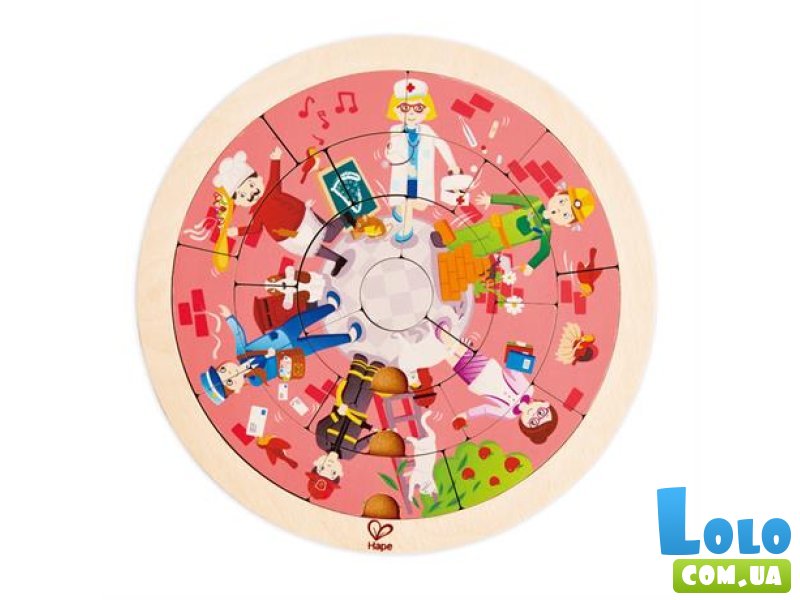 Деревянный двусторонний пазл-вкладыш Город профессий, Hape
