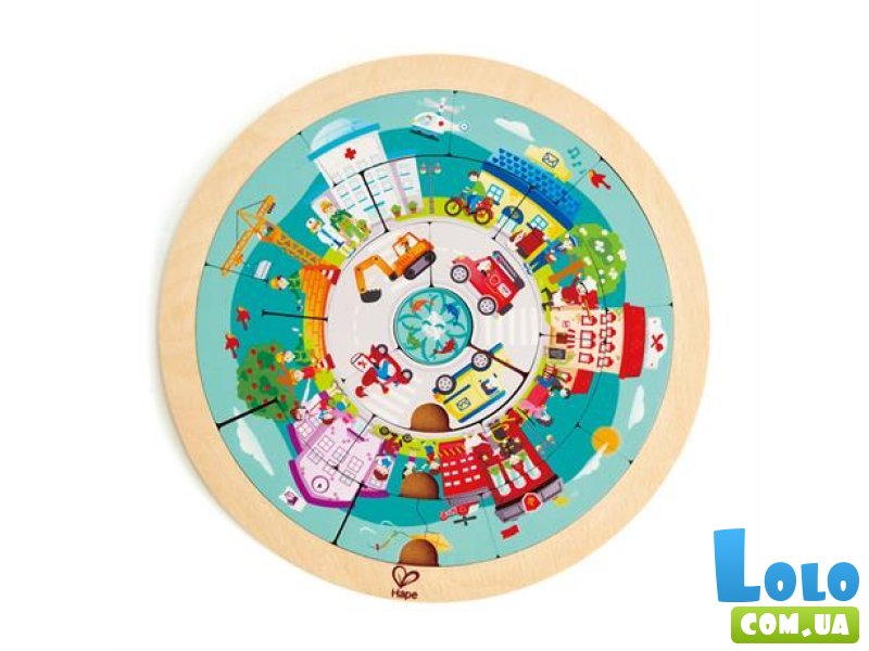 Деревянный двусторонний пазл-вкладыш Город профессий, Hape