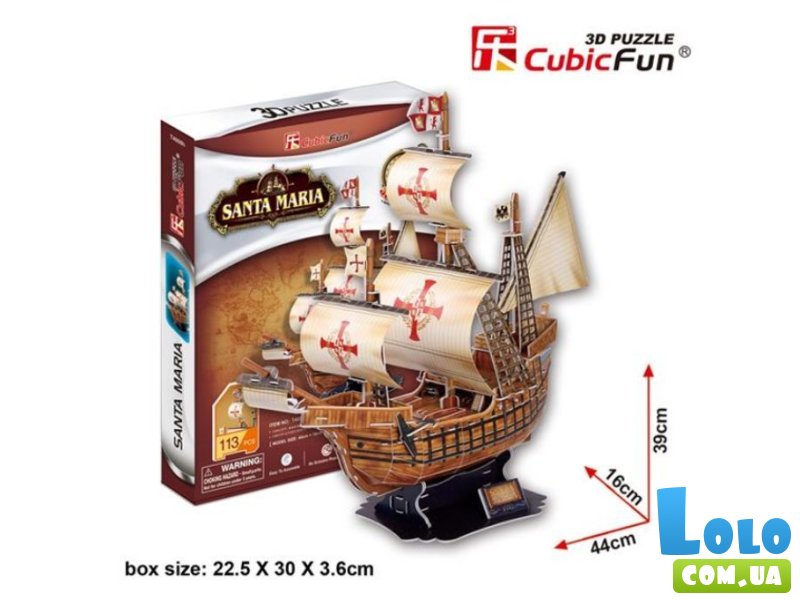 3D пазл Корабль Санта-Мария, CubicFun, 113 эл.