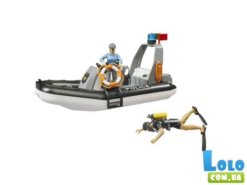 Машина Полиция RAM 2500 с лодкой и фигурками, Bruder