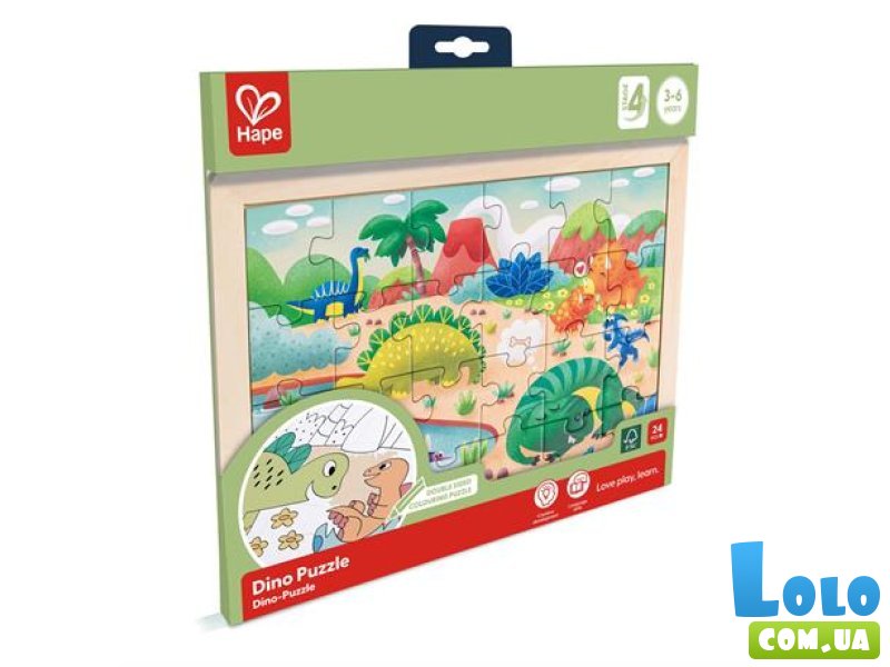 Пазл с раскраской Динозавры, Hape, 24 эл.