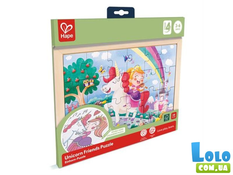 Пазл с раскраской Единороги, Hape, 24 эл.
