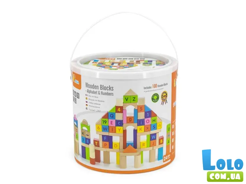 Деревянные кубики Алфавит и цифры, Viga Toys