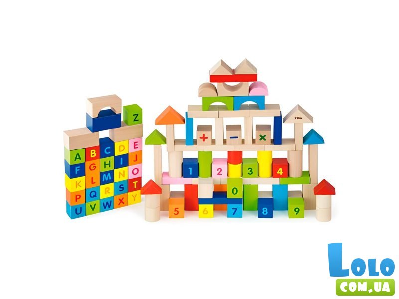 Деревянные кубики Алфавит и цифры, Viga Toys