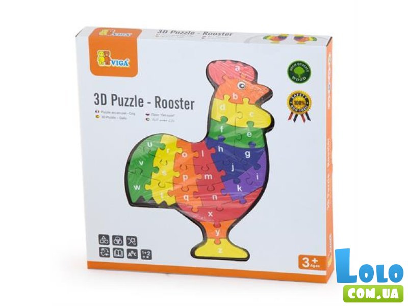 Деревянный пазл Петушок по буквам, Viga Toys, 26 эл.