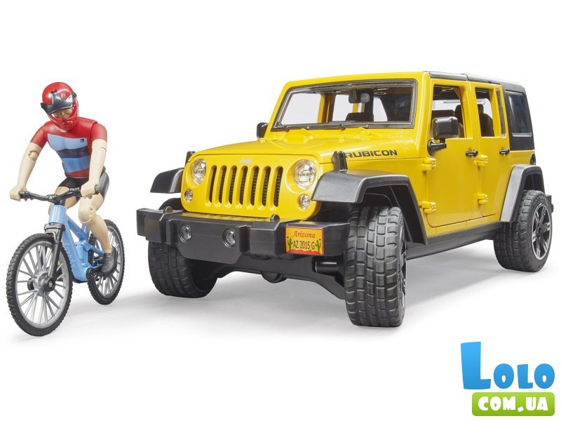 Машина Jeep Wrangler Rubicon с фигуркой велосипедиста, Bruder