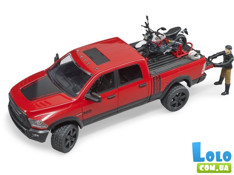 Внедорожник Dodge RAM 2500 с мотоциклистом, Bruder