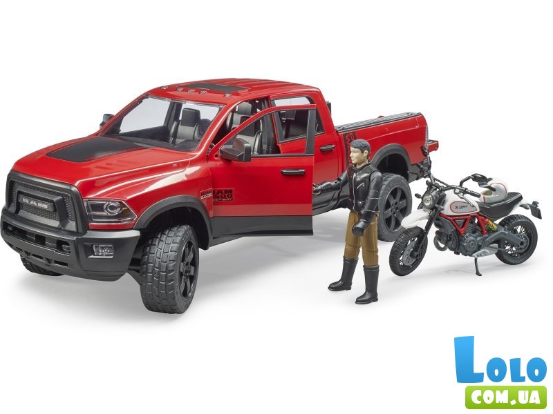 Внедорожник Dodge RAM 2500 с мотоциклистом, Bruder