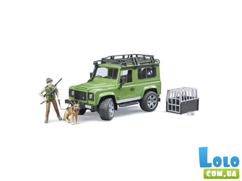 Машина Land Rover Defender с фигуркой лесника и собаки, Bruder