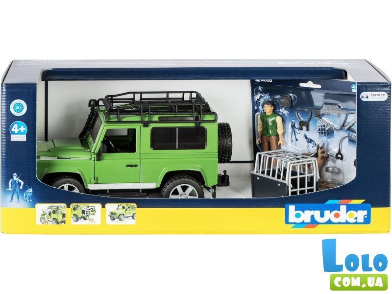 Машина Land Rover Defender с фигуркой лесника и собаки, Bruder