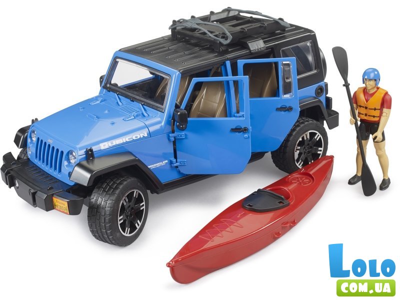 Машина Jeep Wrangler Rubicon Unlimited с каяком и фигуркой, Bruder