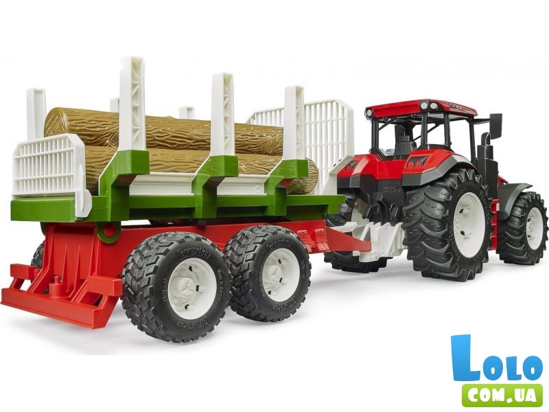 Трактор Roadmax с прицепом и бревнами, Bruder