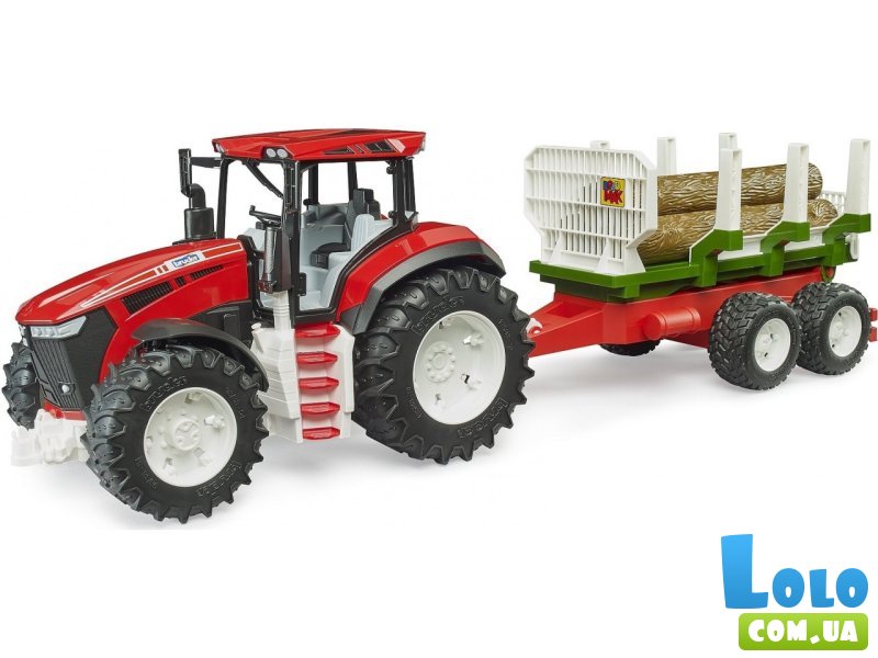 Трактор Roadmax с прицепом и бревнами, Bruder