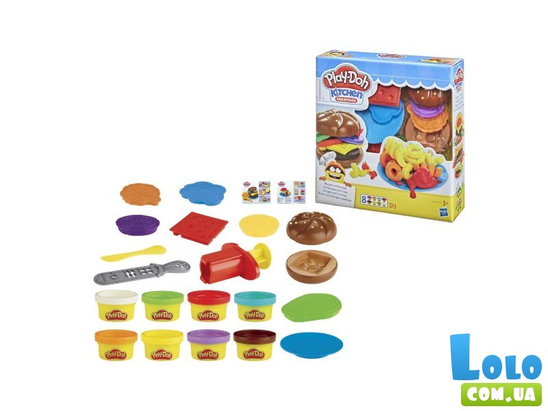 Набор для творчества с массой для лепки Гамбургеры, фри и бублики, Play-Doh