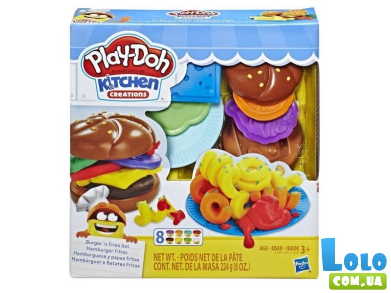 Набор для творчества с массой для лепки Гамбургеры, фри и бублики, Play-Doh