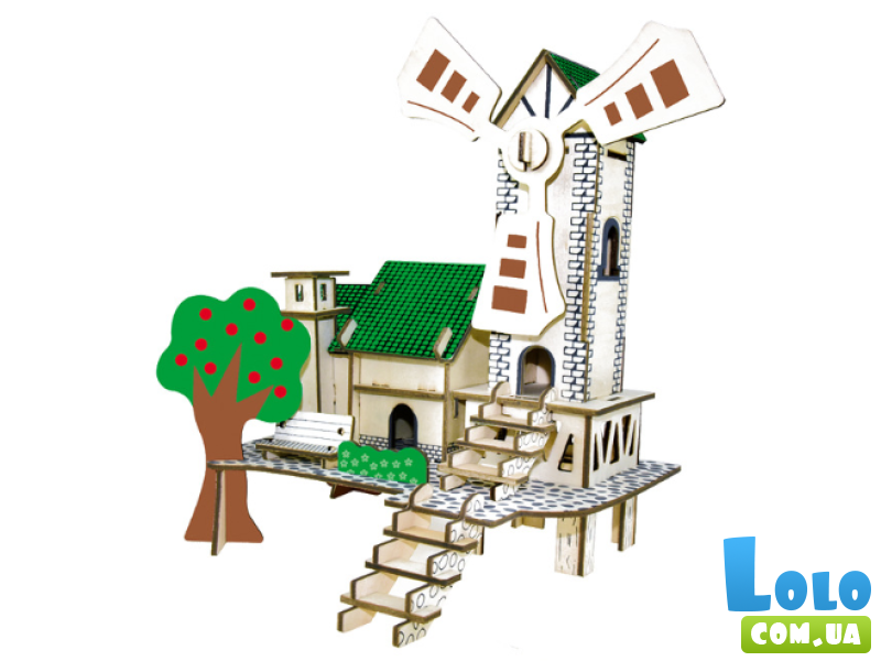 Деревянный пазл Дом с мельницей, 64 эл.