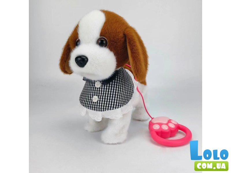 Мягкая интерактивная игрушка Собачка с нагрудником (черная клетка)