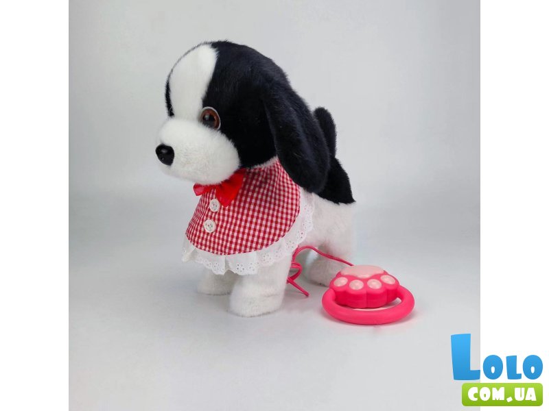 Мягкая интерактивная игрушка Собачка с нагрудником (красная клетка)