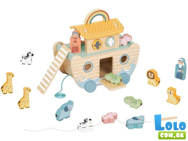 Большая деревянная каталка + шнуровка Ковчег, Tooky Toy