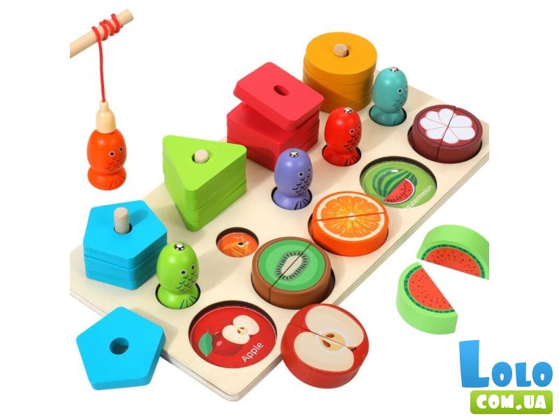 Деревянная логическая доска Фрукты и формы