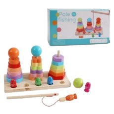 Деревянная пирамидка-сортер 3 в 1 с магнитной рыбалкой