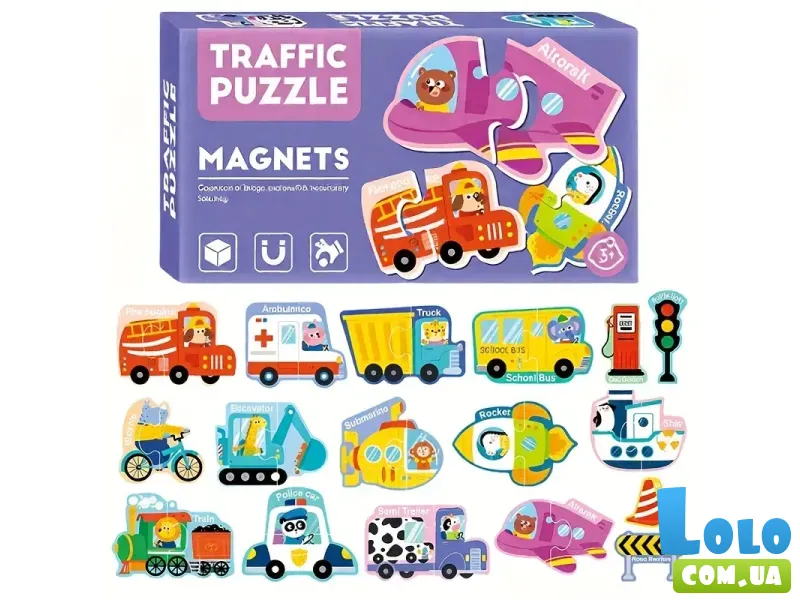 Пазлы магнитные Транспорт, 30 эл., (англ.)
