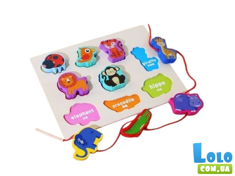 Деревянная рамка-вкладыш со шнуровкой Животные (англ.)