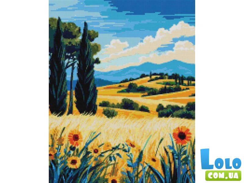 Алмазная мозаика Краевод с подсолнухом и кипарисами, Brushme (40x50 см)