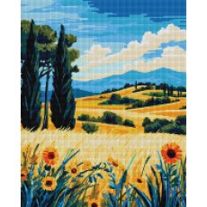 Алмазная мозаика Краевод с подсолнухом и кипарисами, Brushme (40x50 см)