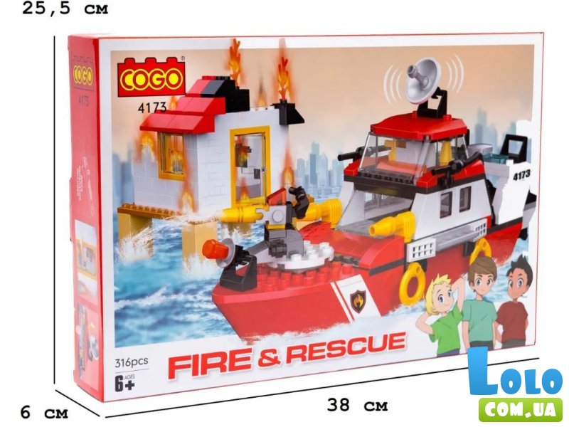 Конструктор Пожарный катер, COGO (4173), 316 дет.