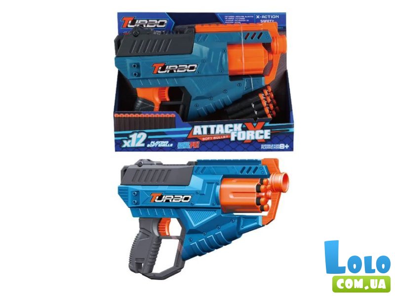 Пистолет механический с барабаном и мягкими патронами, TM "Turbo & Fast"