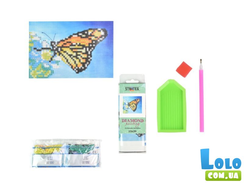 Алмазная мозаика Бабочка на цветке, Strateg (10х15 см)