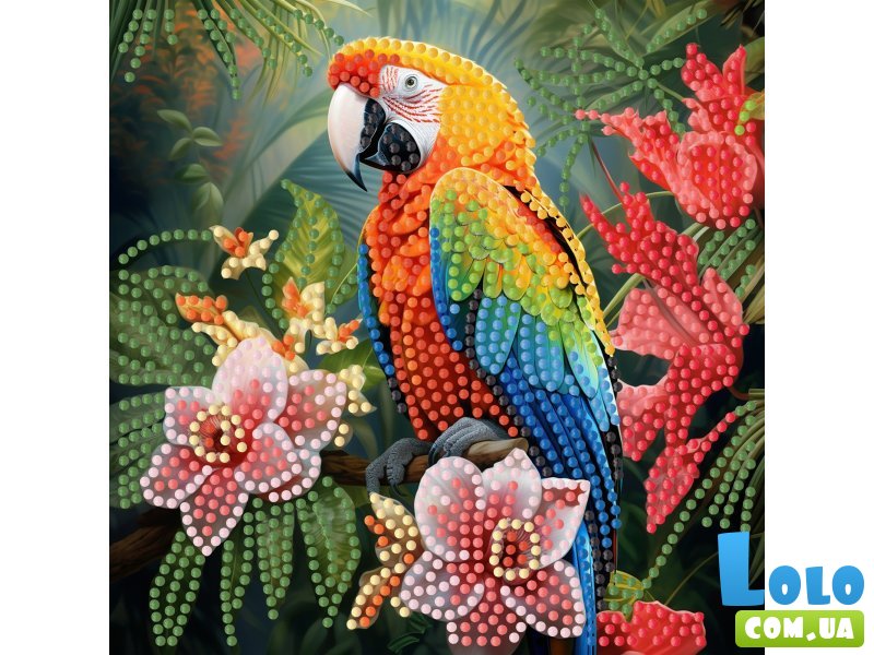 Алмазная мозаика Попугай в джунглях, Strateg (18х18 см)
